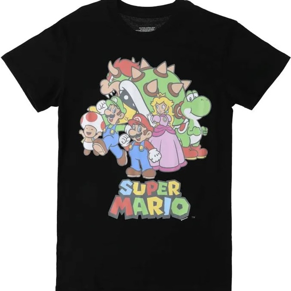 Nintendo Black T-Shirt with Super Mario Princess Peach Graphic